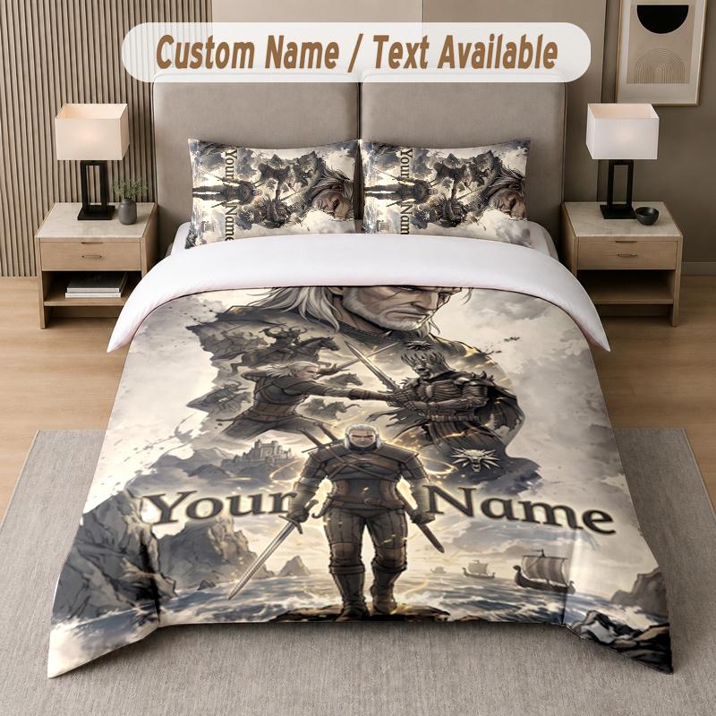 Custom Name The Witcher Geralt 3Pcs Duvet Cover Set Personalized Text Bedding Pillowcases Bedroom