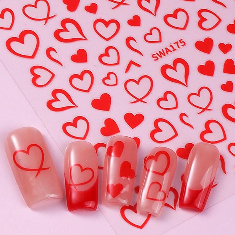3Pcs Bronzing Love Heart Nail Stickers Red Gold Silver Line Love Nail Decals Diy Adhesive Slider Valentine'S Manicure Decoration