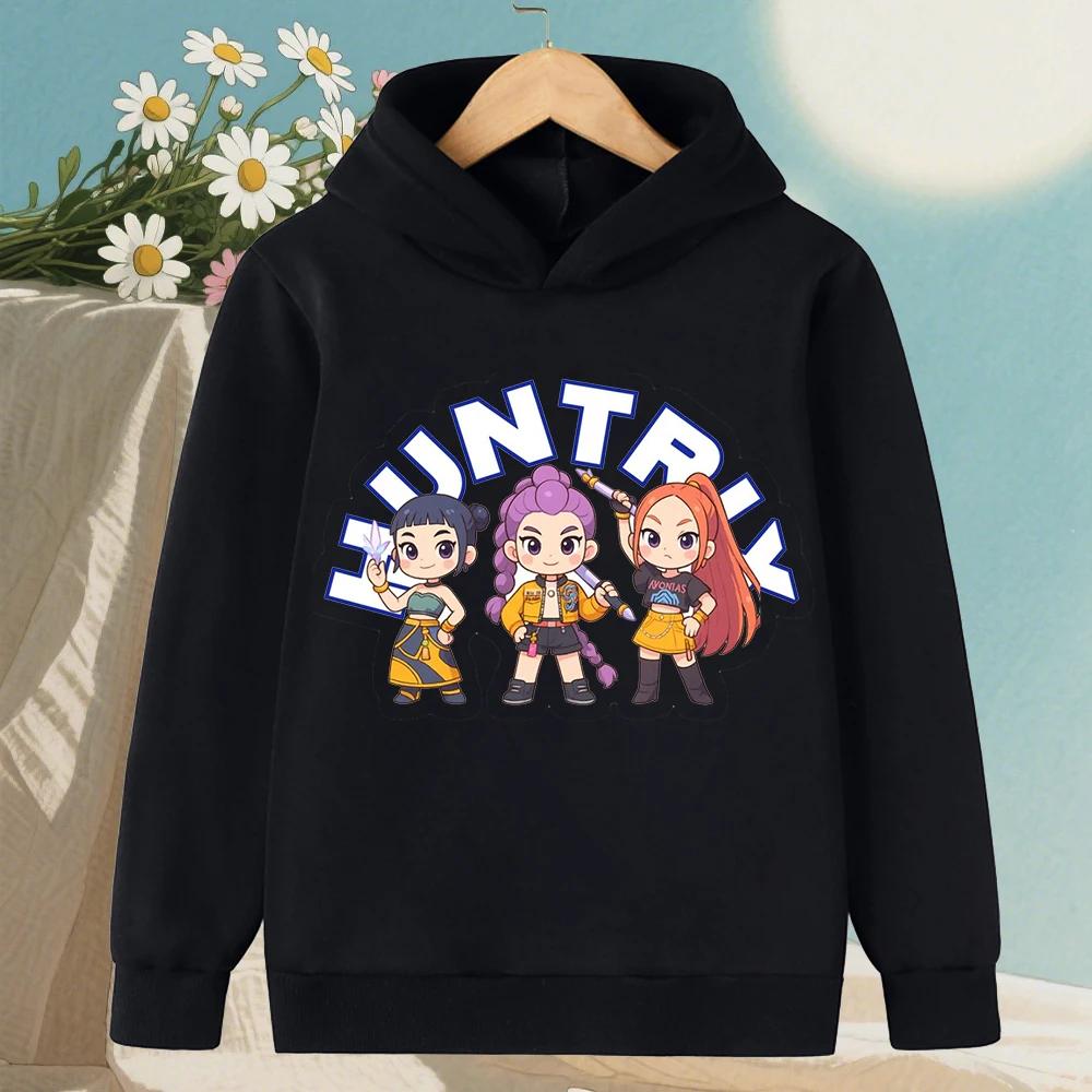 Korean KPop Devil Hunter Cartoon Girl Hooded Sweatshirt Warm Children's Wave Fashion Casual Top Casual Girls' Clothing