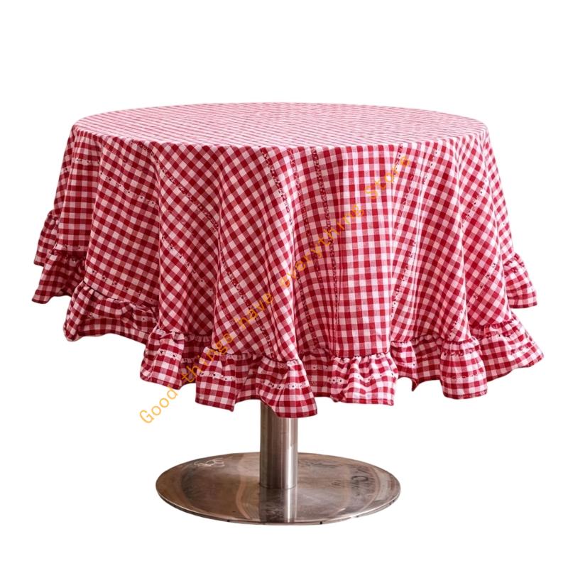 150cm/180cm French Cotton Linen Tablecloth With Ruffled Trim For Round Tables Washable Floral Pattern Table Cover 55KF