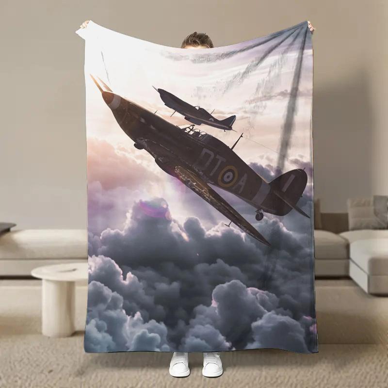 Warm Soft Vintage Planes Print Blanket Fluffy Children and Adults Sofa Plush Bedspread Picnic Throw Blanket for Sofa Bed Gifts