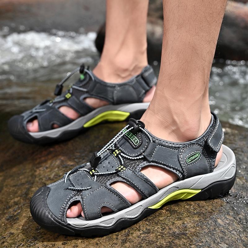 Fashion Summer Mens Casual Shoes Leather High Quality Non-Slip Outdoor Sandals Fashion Walking Beach Shoes for Men Breathable Mocassins