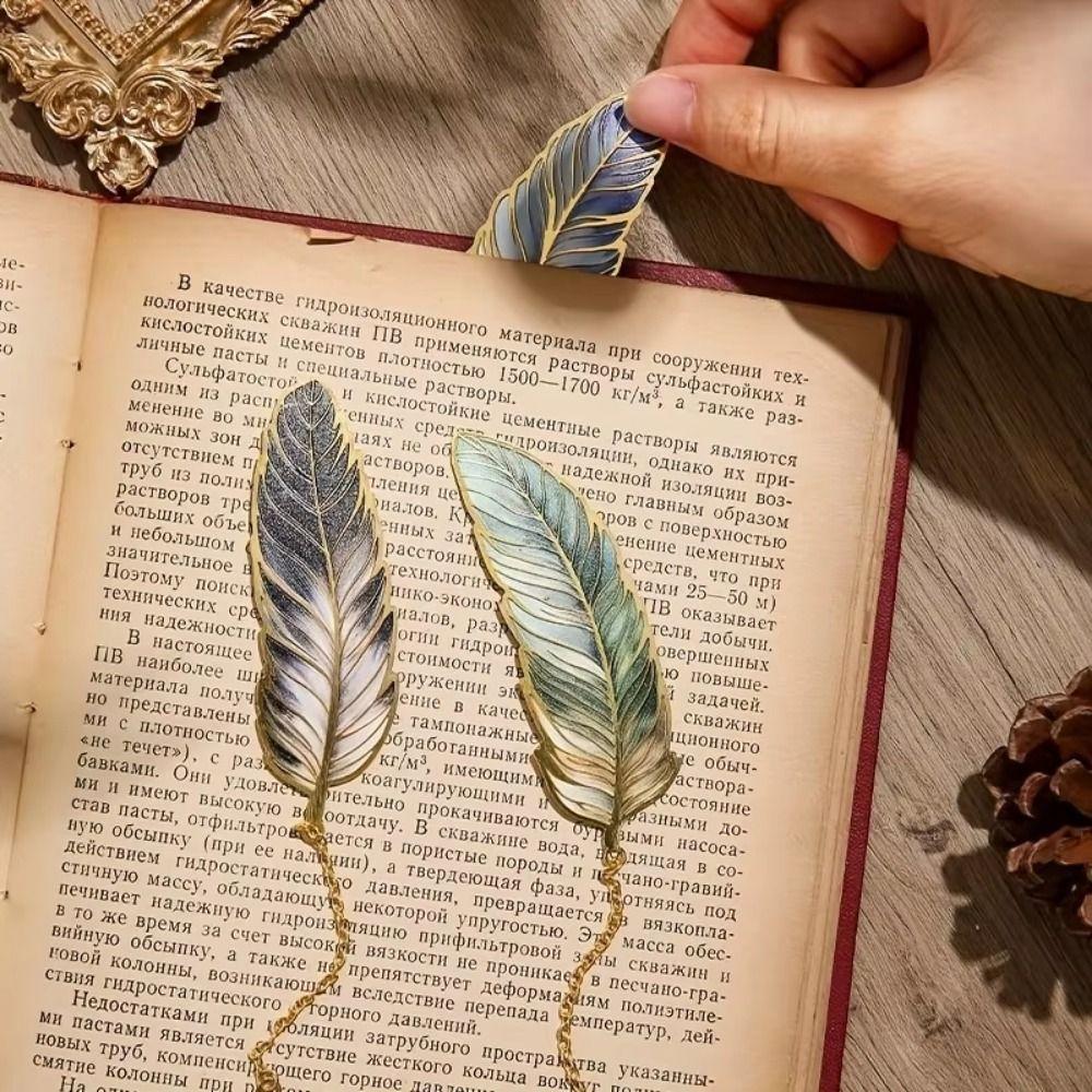 4Pcs Chinese Style Metal Feather Bookmark Creative Decorative Bookmark Reading Accessory