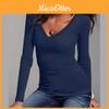 Timeless Design Autumn And Winter Long-sleeved Solid Color V-neck Slim T-shirt