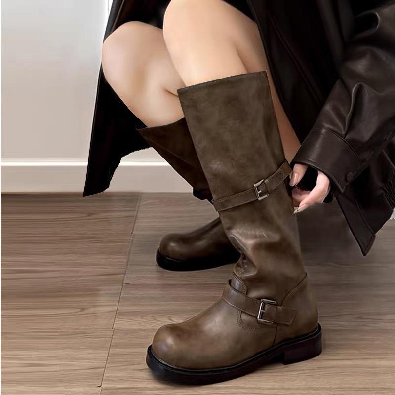 

Пустошь Ветер Коричневый Майяр Высокий Каблук Платформа Рыцарские Сапоги Женские Длинные Сапоги Ботинки Мартин Морщинистые Высокие Длинные Сапоги 40