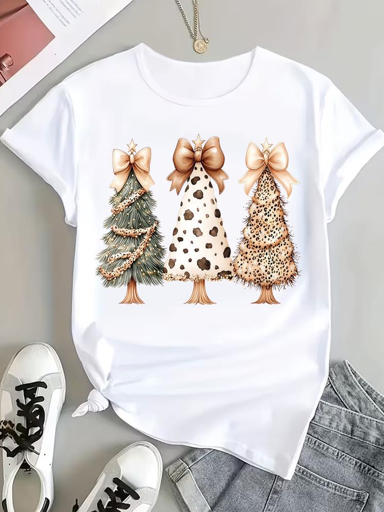 (Asian Size) Style Cute Tee Top Print Christmas New Year Clothing T Shirt Women Fashion Festival Female Woman Short Sleeve Graphic T-shirts