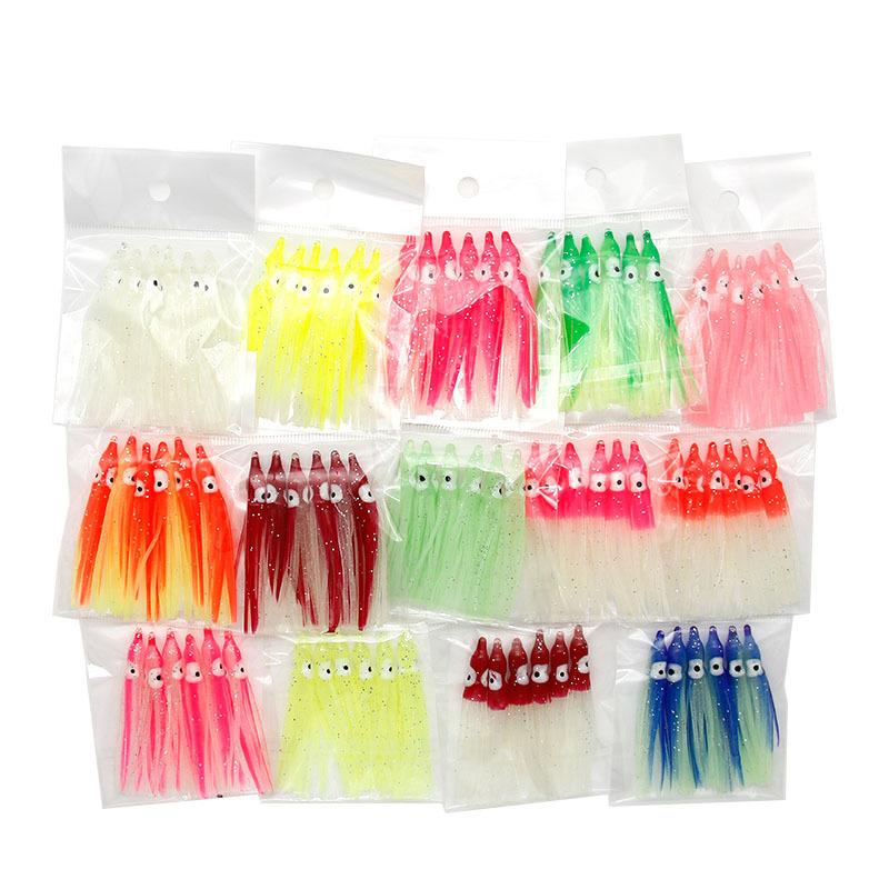 6Pcs/pack Soft Luminous Octopus Skirts Lure 6cm Silicone Tuna Trolling Skirted Squid Jigging Sea Fishing Glow Bait Soft Bait