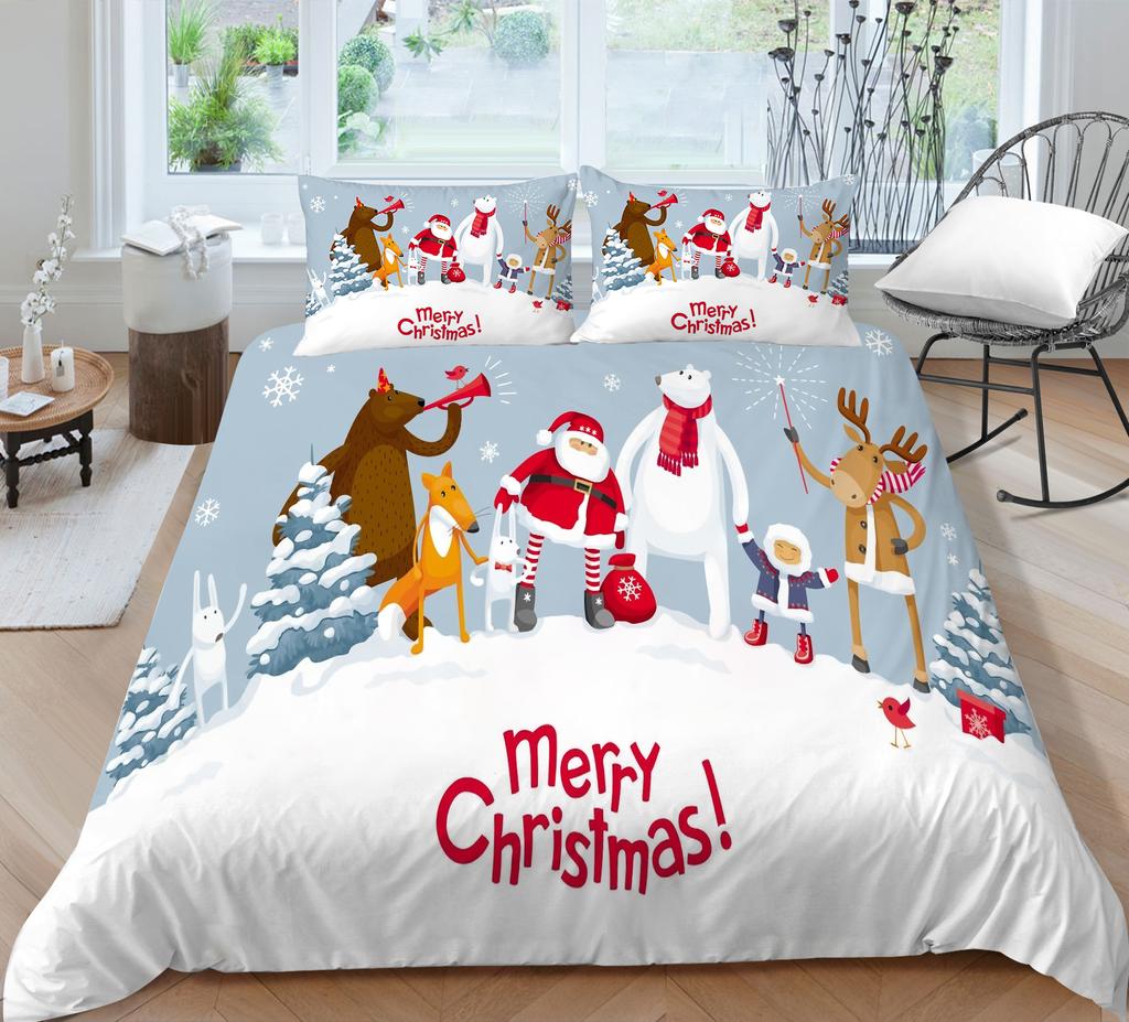 Świąteczny zestaw pościeli 3D, Pościel i poszewka na poduszkę z kreskówek 2/3 sztuki AU240 * 270 Pełnowymiarowa pościel