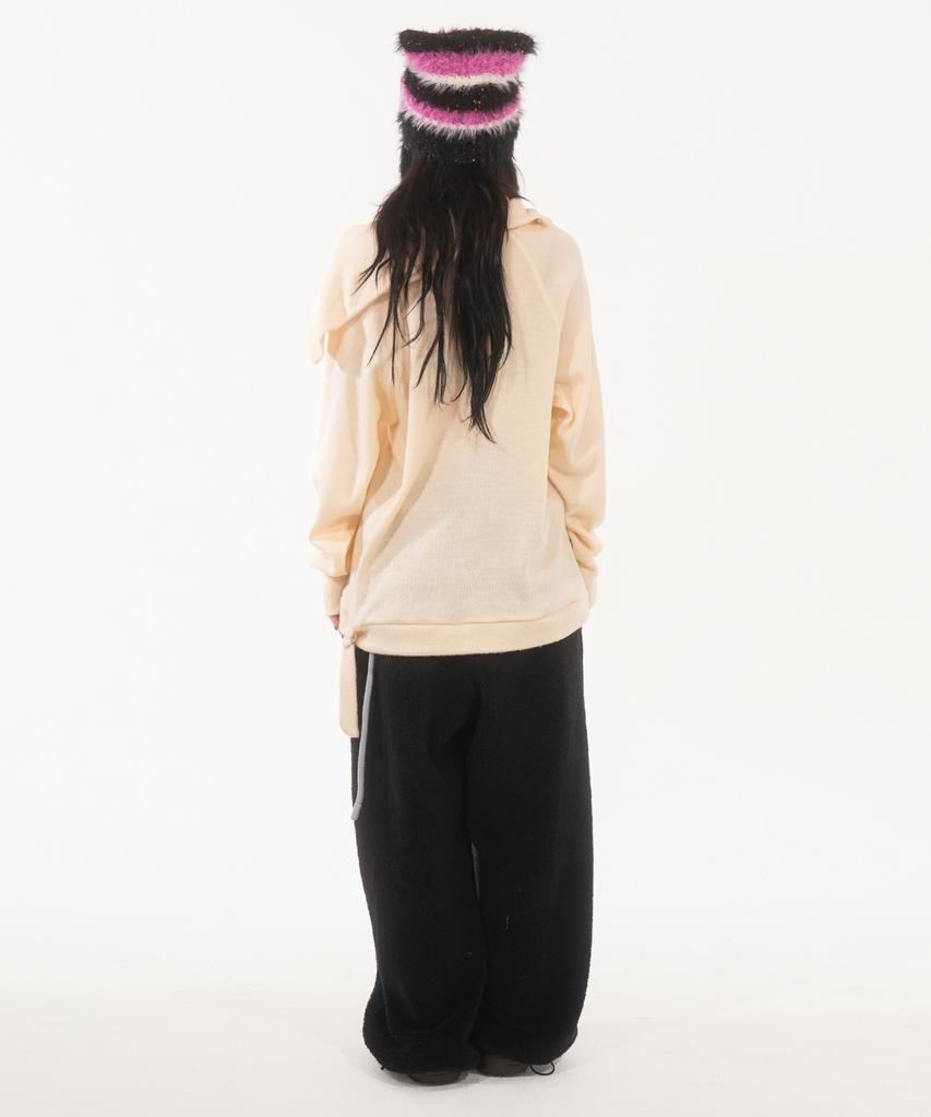 FANYOUNG Hairy Zip Slit Pullover Ivory