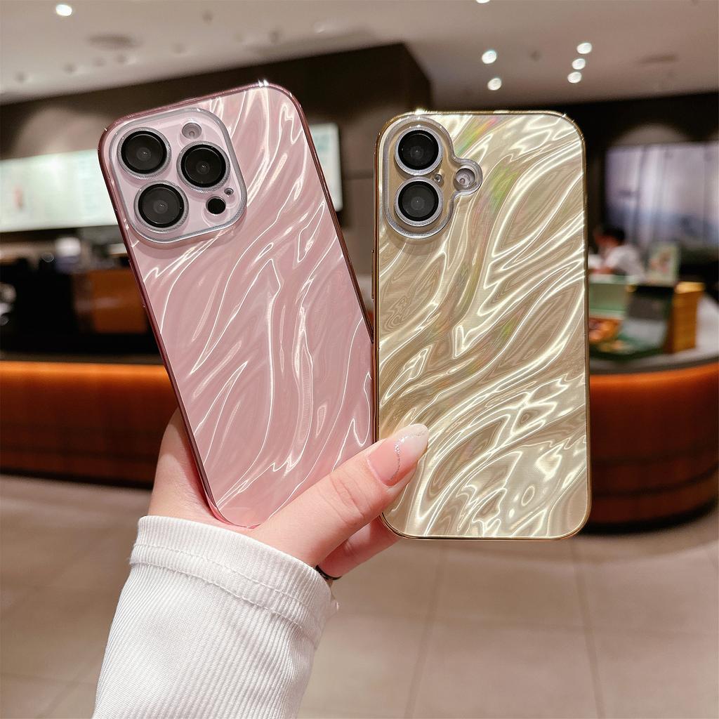 Applicable To Apple 16Promax Wave Pattern Aurora Protective Lens Phone Case, IPhone15 Electroplated Protective Case Ins