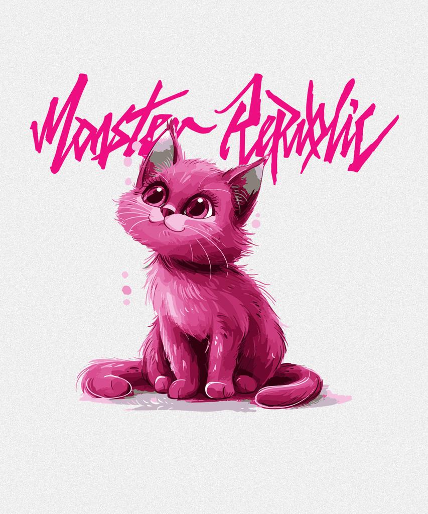 MONSTER REPUBLIC Famous Cat Vivid Pink T-Shirt White