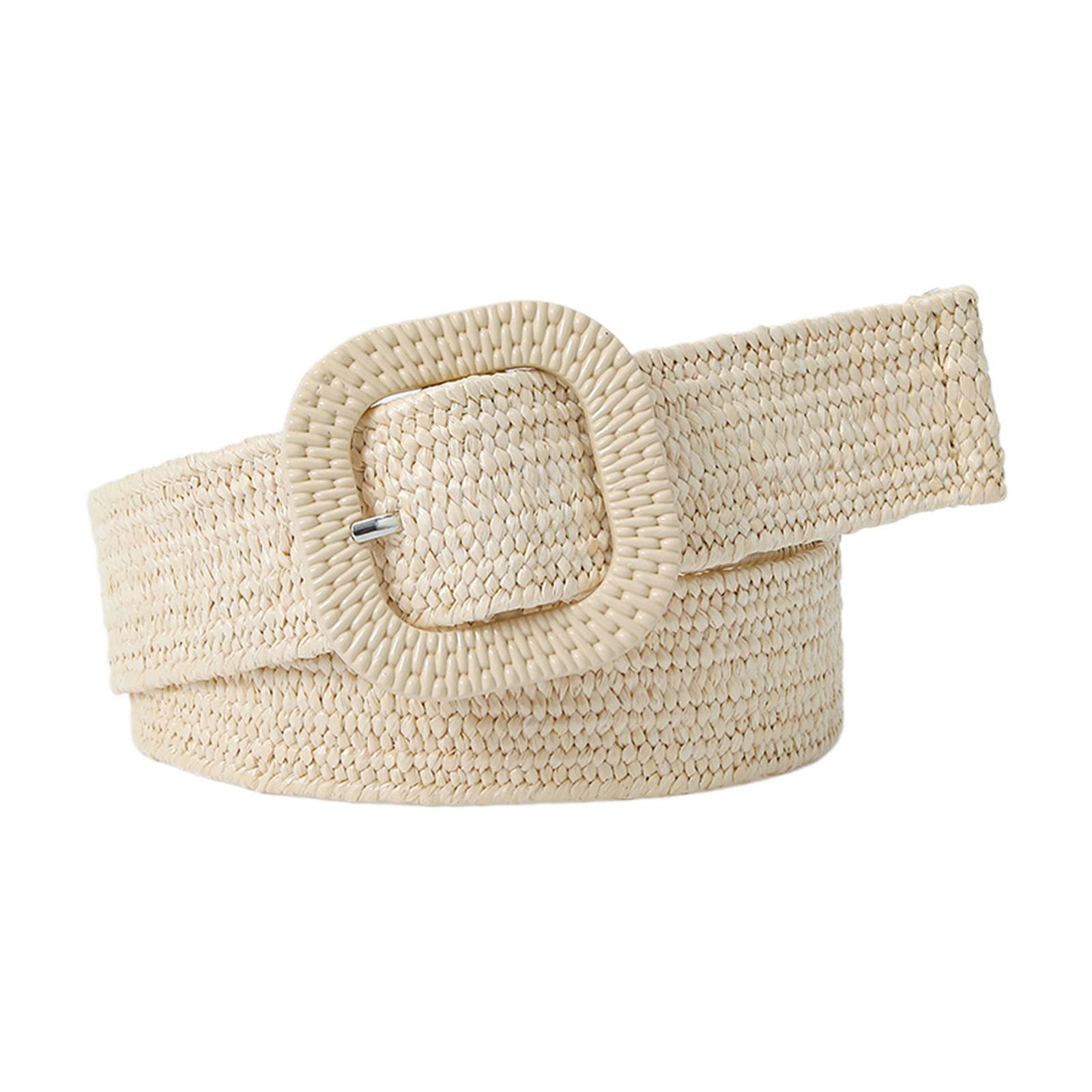 Плетеный женский ремень, винтажный широкий богемный ремень, дизайнерский красочный декоративный женский ремень с пряжкой из полипропилена и соломы бежевый