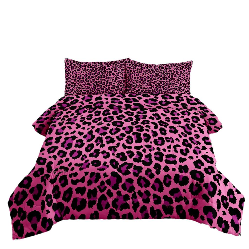 Colorful Leopard Print Digital Printing Three-piece Fat Quilt Set