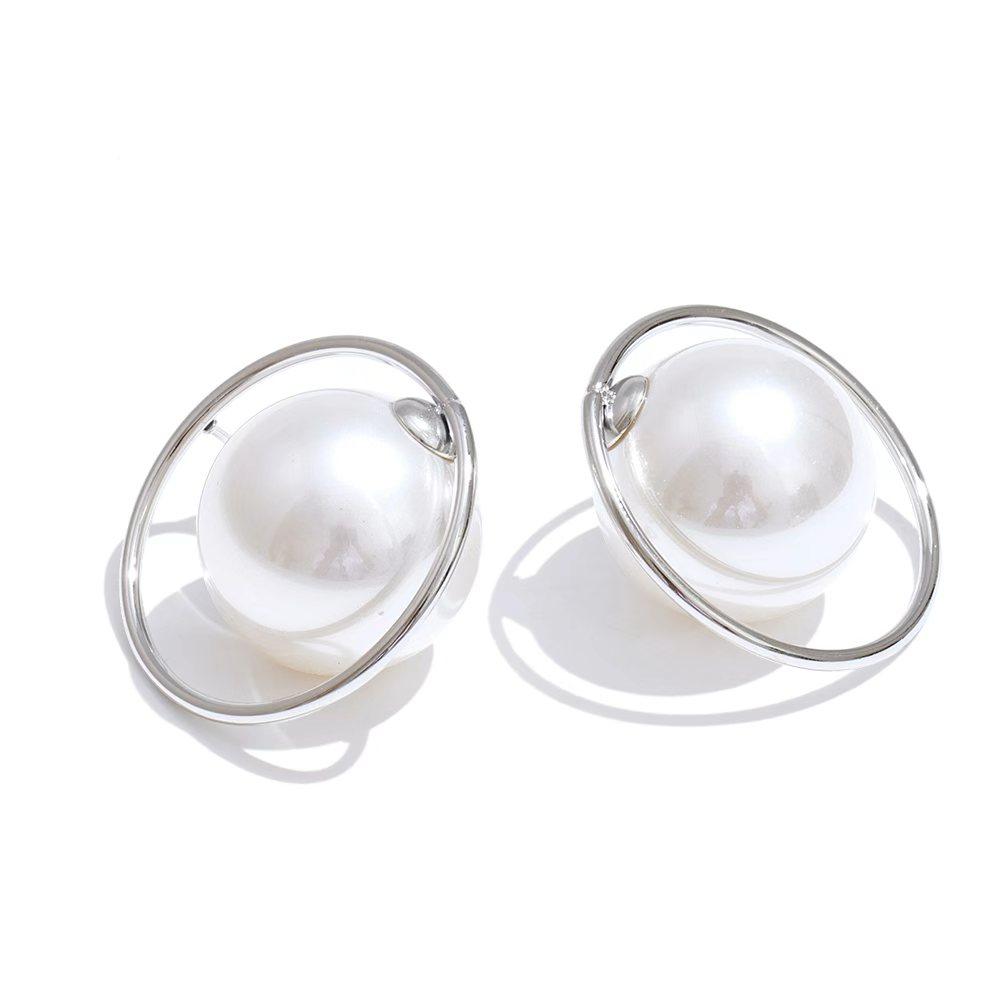 

Yhpup Fashion Smooth Simulated Pearls Round Stud Earrings Stainless Steel Korean Style Trendy Chic Jewelry Waterproof Accessory