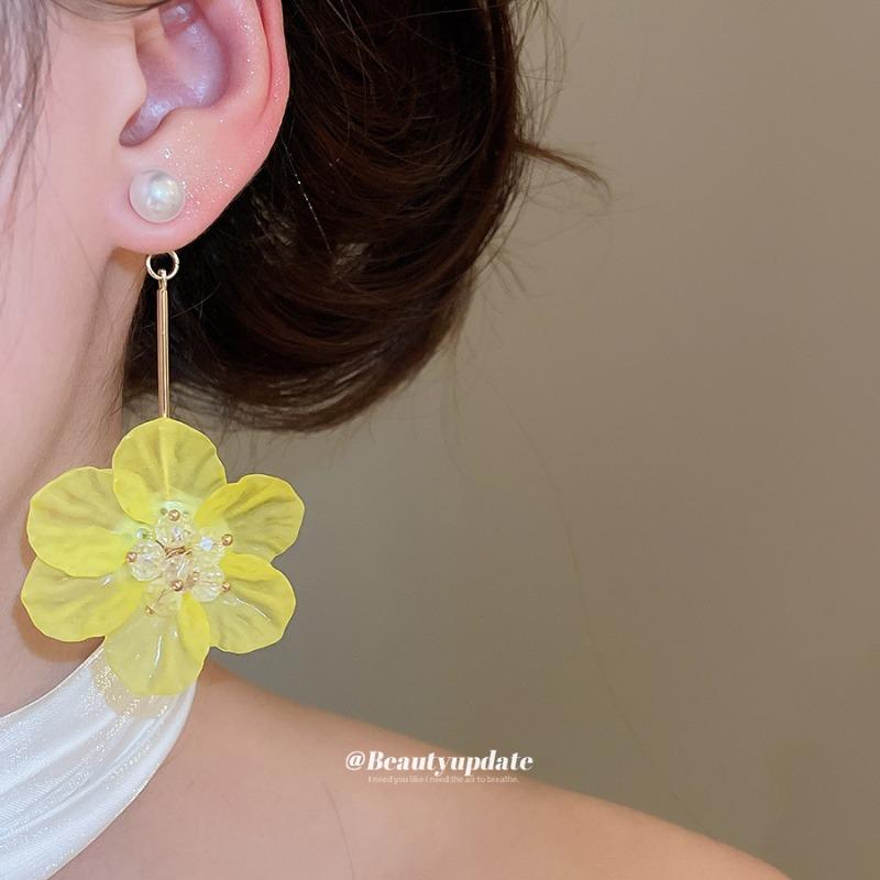 Super Fairy Silver Needle Crystal Flower Earrings Seaside Vacation Style High-end Stud Earrings Summer Niche Versatile Temperament Earrings