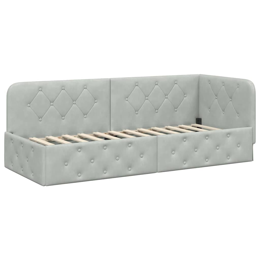 Corner Bed Frame Light Grey 80 X 200 Cm Velvet