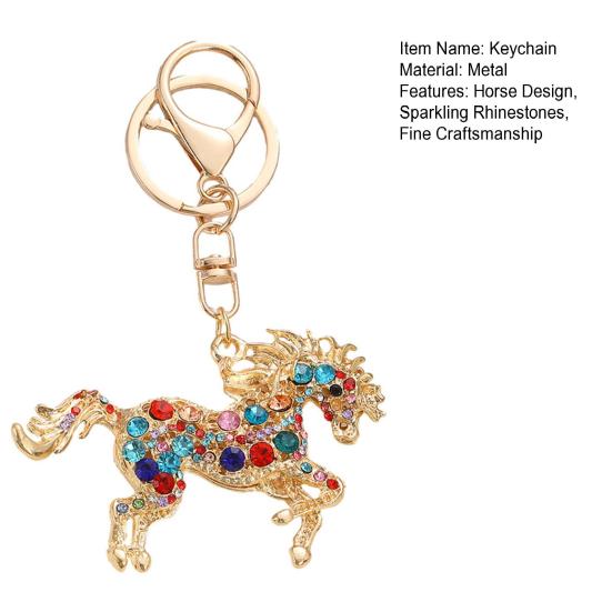 2026 Year of Horse Keychain Colorful Sparkling Rhinestones Key Chain Bag Backpack Hanging Decoration