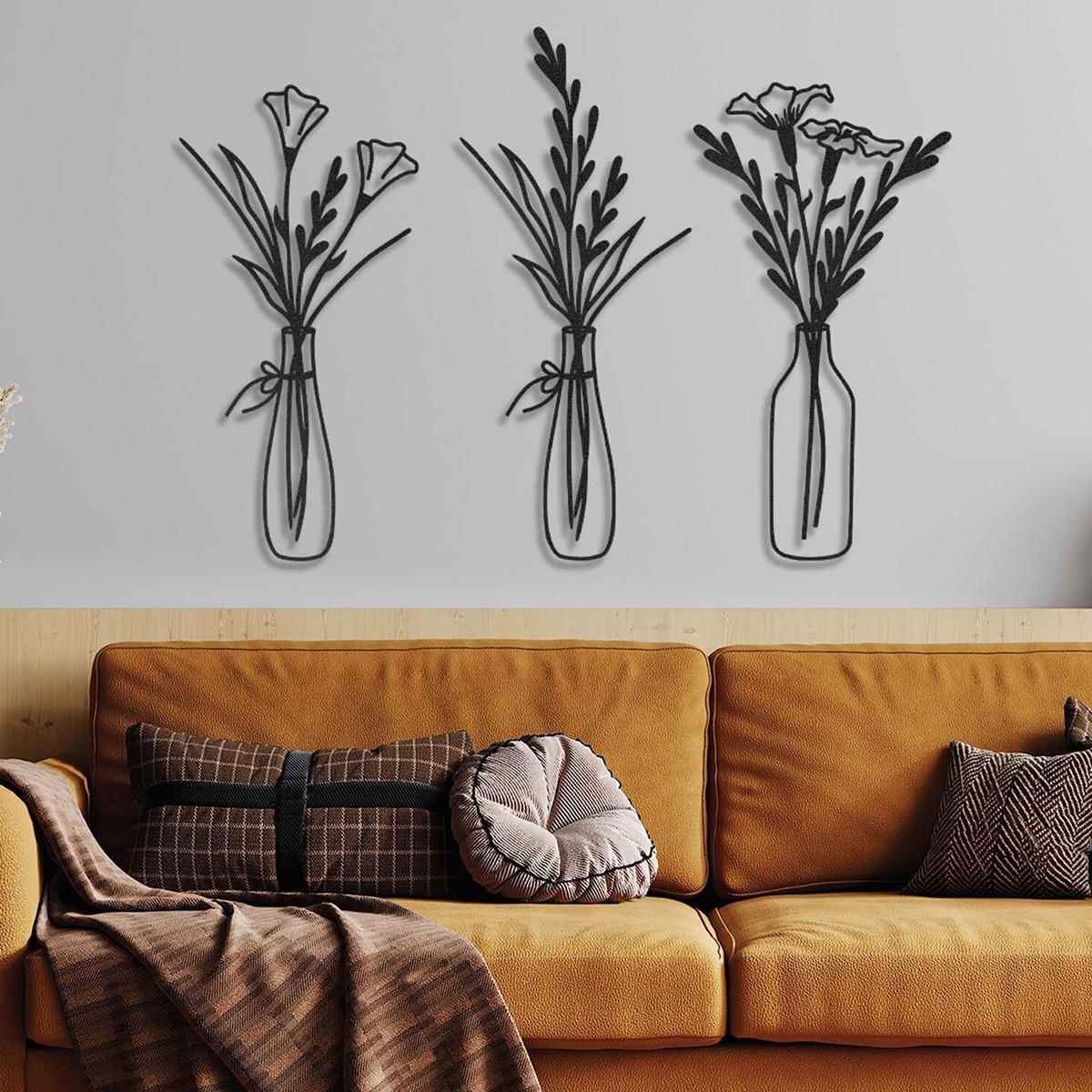 

3 шт. Цветы в вазе Металлический настенный декор Домашний декор Металлический настенный декор Украшения для гостиной Спальня Украшение