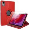 Case + Tempered Glass for Lenovo Tab M11 2024, Shockproof with Rotating Stand Leather Effect Red