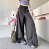 Women's Retro Grey High-Waist Wide-Leg Pants - Spring/Summer Slimming, Drapey, and Floor-Length