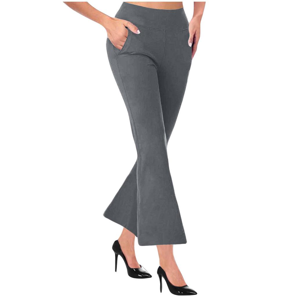 2024 Women's Casual Knitted Flare Pants with Side Pockets - Slimming Design and Long Leg Effect