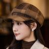 New women's autumn and winter British style retro plaid octagonal hat casual versatile painter hat windproof warm newsboy hat