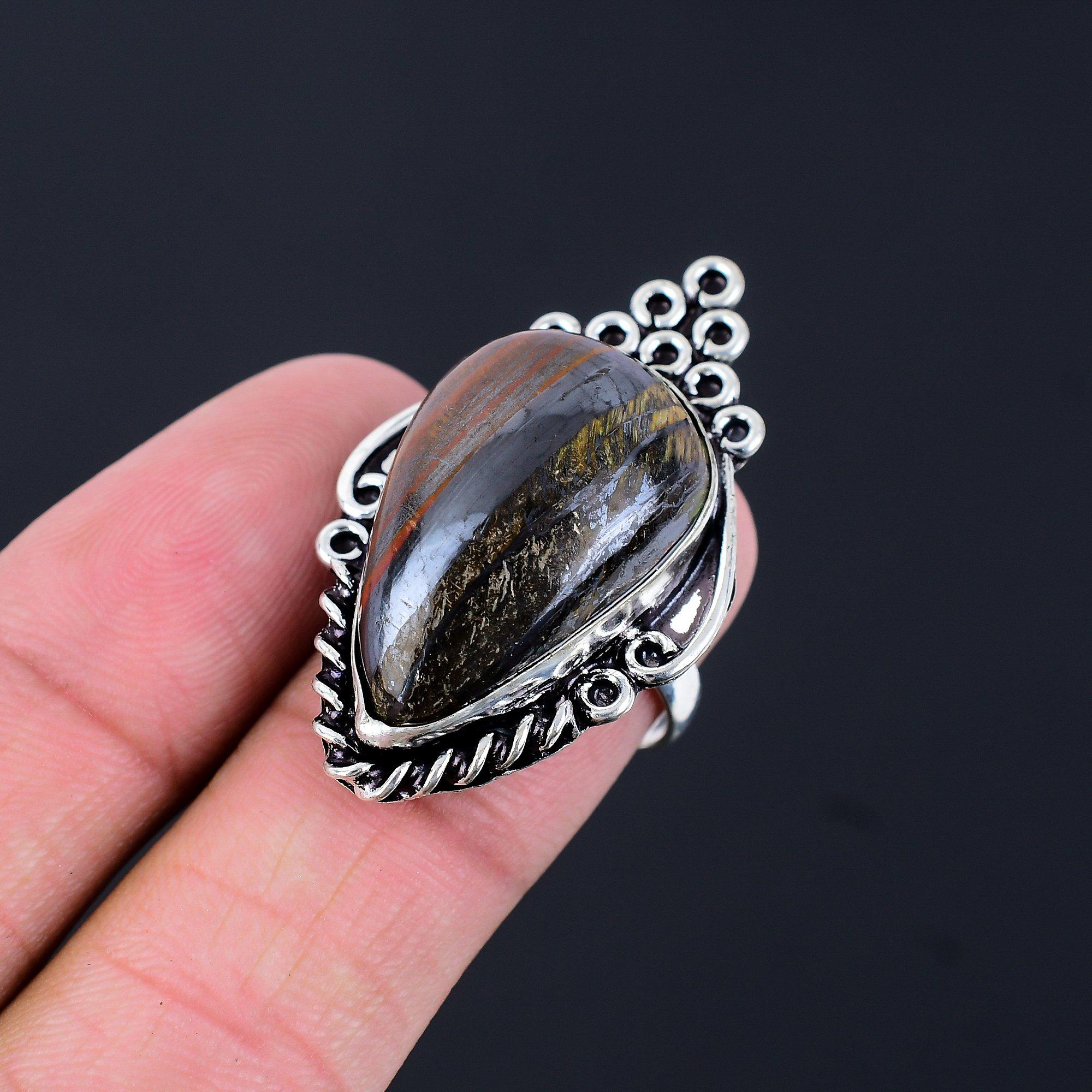 Iron Iron Tiger Eye Stone Statement Boho Ring Jewelry 925 Sterling Silver US 7.5 7.5
