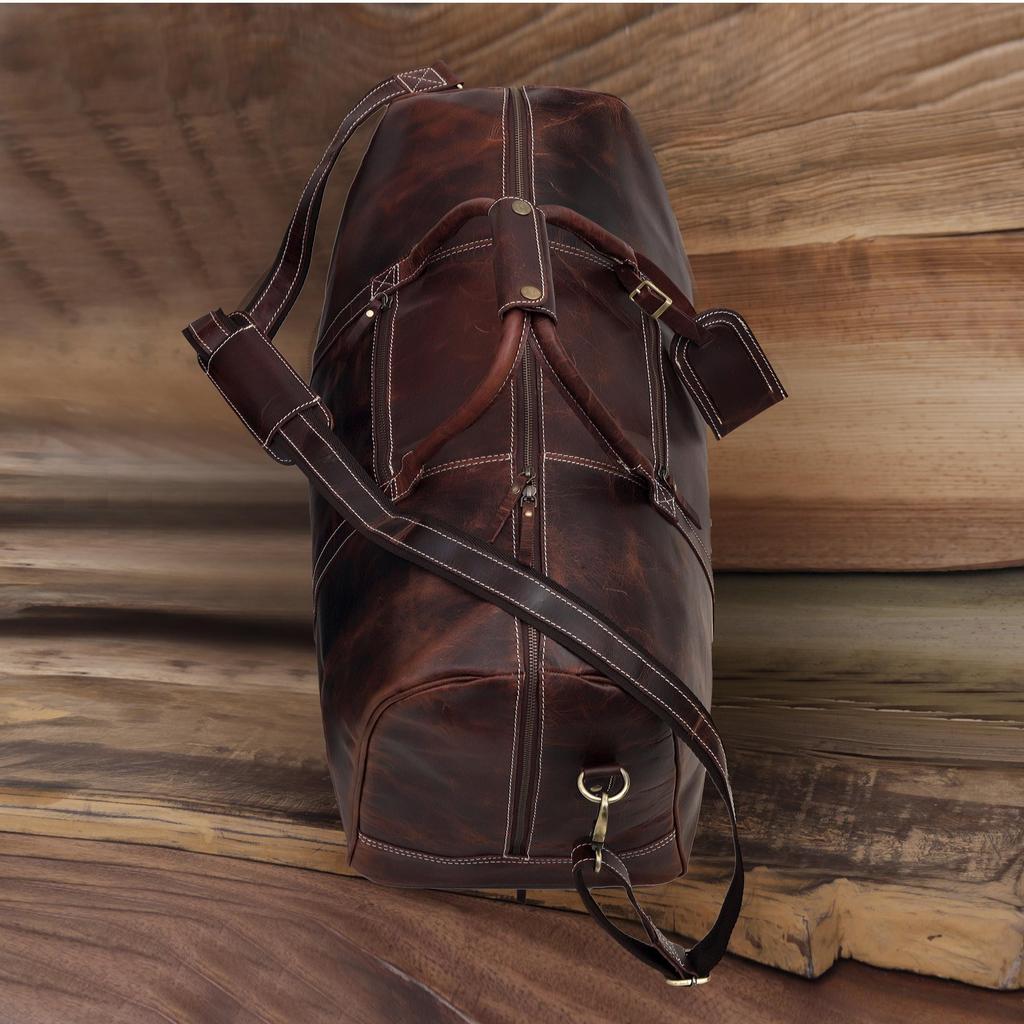 Handmade Top Grain Leather Duffle Bag: 21-inch Travel Weekender