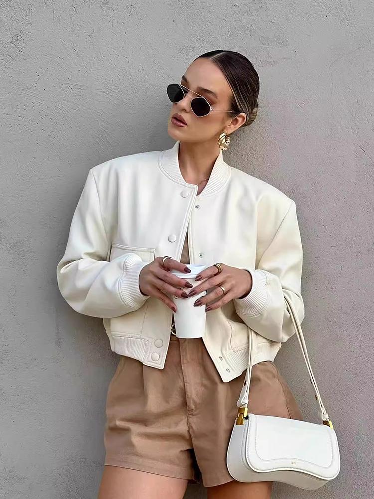 Women Fashion With Pockets Bomber Jacket Coats Vintage Long Sleeve Front Button Casual Female Outerwear Chic Tops