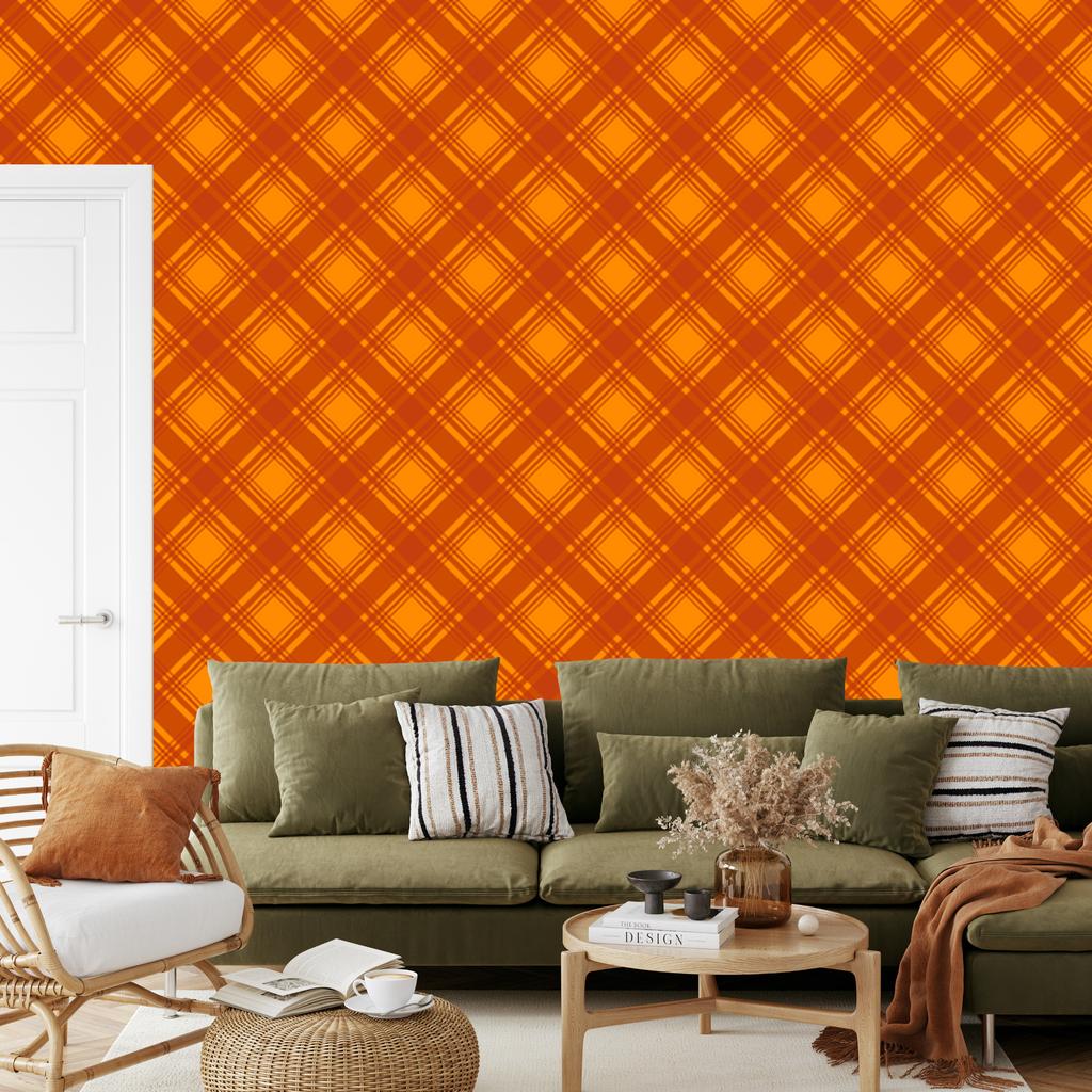 Halloween Plaid Wallpaper Peach and Orange 50x1000