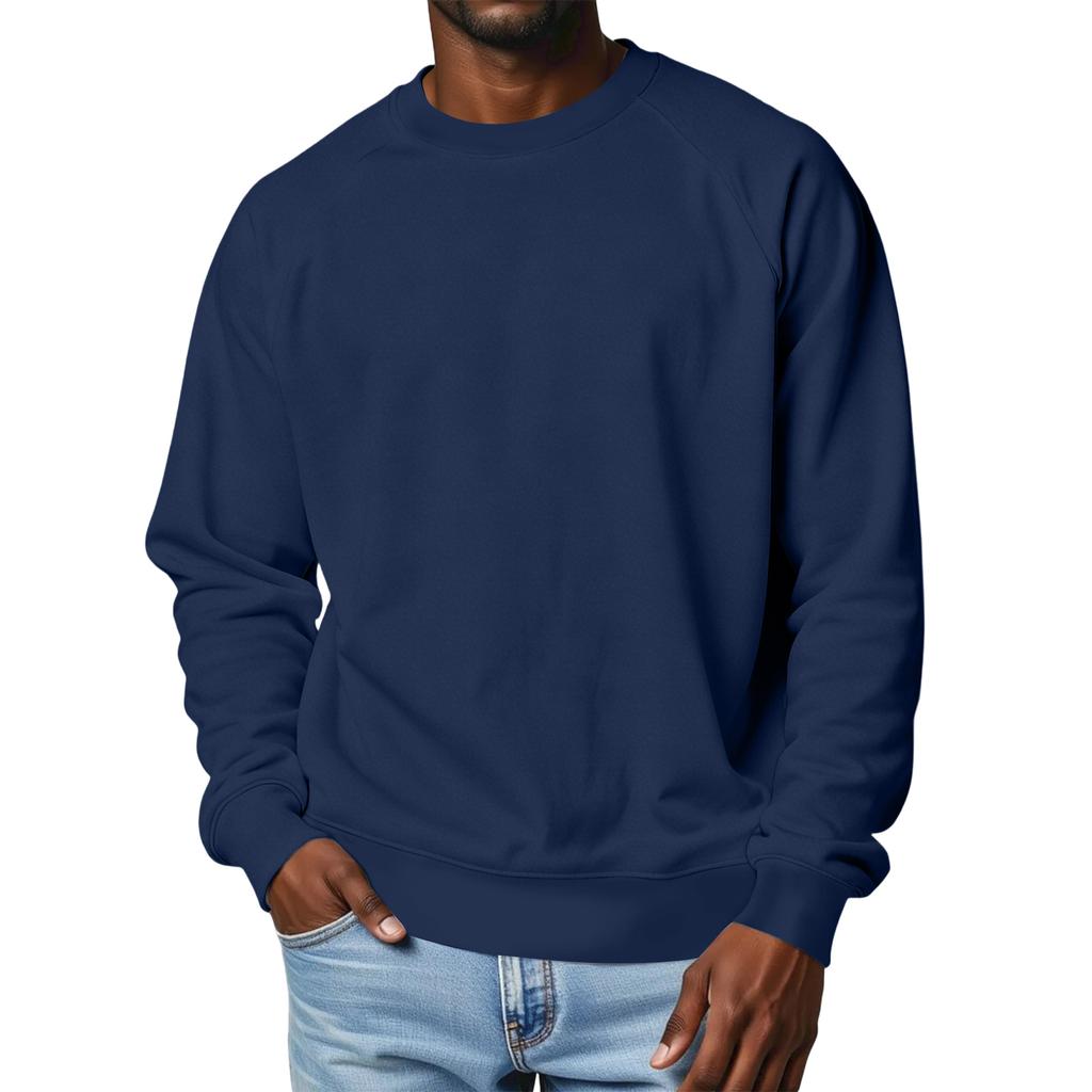 Men's Round Neck Raglan Sleeve Fleece-Lined Thick Solid Color Sweatshirt