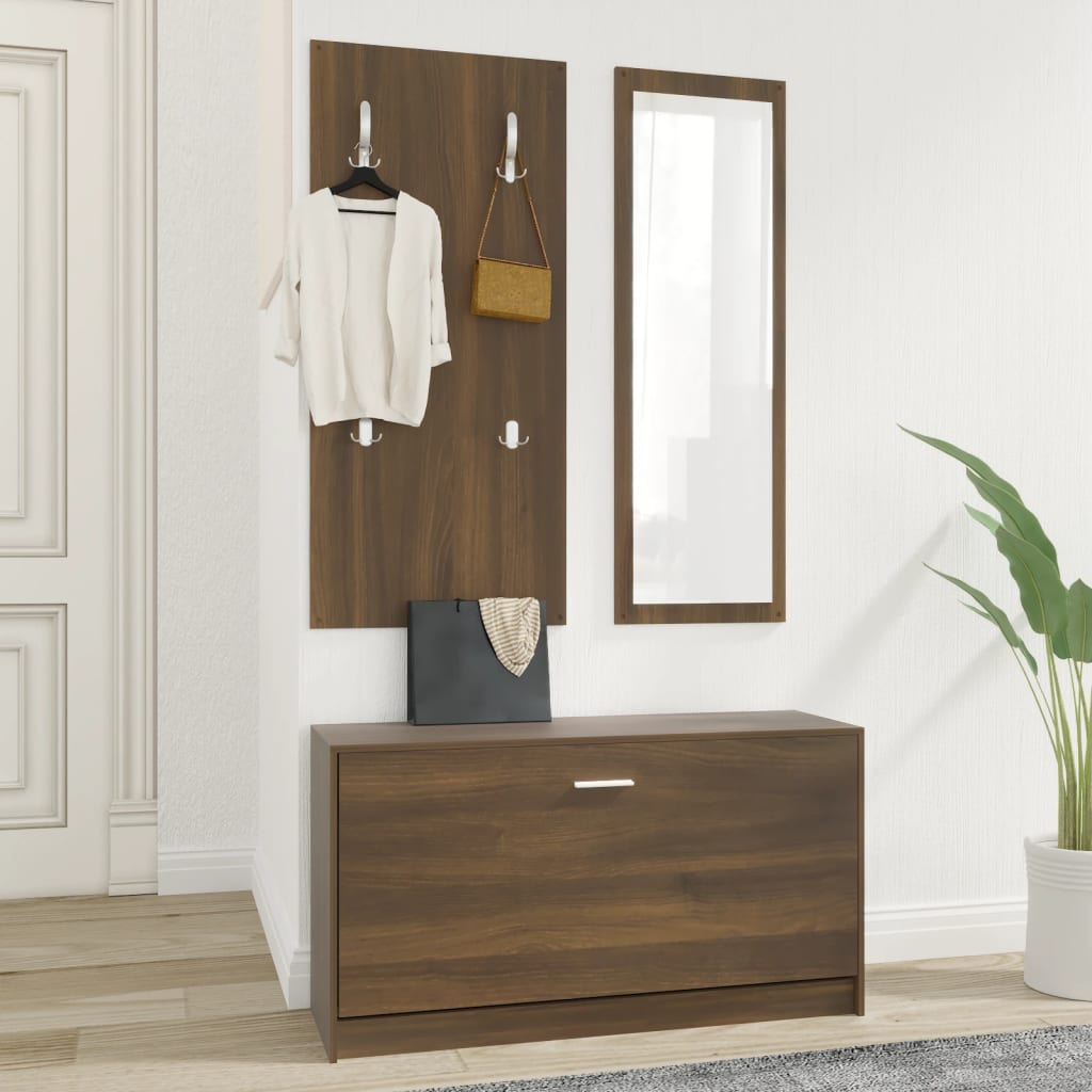 3 Piece Hall Furniture Set Brown Oak Effect Particleboard