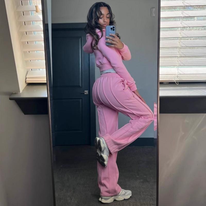 Completo da Donna 2025 Felpa con Cappuccio e Zip Pantaloni Casual Streetwear Manica Lunga Tinta Unita Lavorato a Maglia Tuta