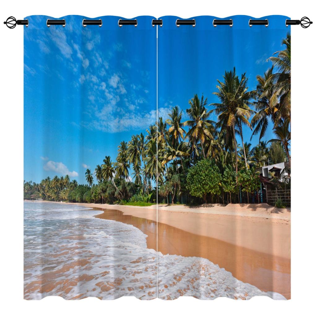 High-Density Blackout Curtains, Beach Curtains, Coconut Tree Seaside Series 6 Digital Printing Blackout Curtains