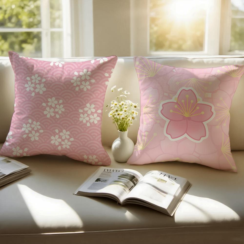Natural Cherry Blossom Cushion Cover Pillowcase Antidustmite Invisible Zipper Short Plush Sofa Cushion