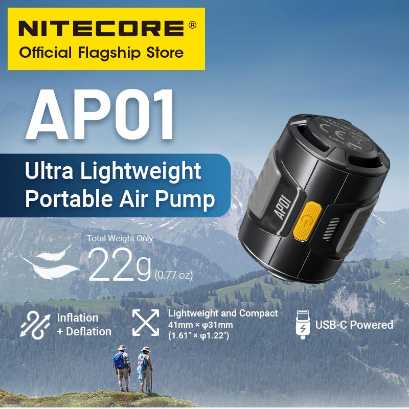 NITECORE AP01 Portable Air Pump 22g 2.8 kPa USB-C Inflation Deflation for Air Bed Pillows Swimming Ring Camping Flame Booster