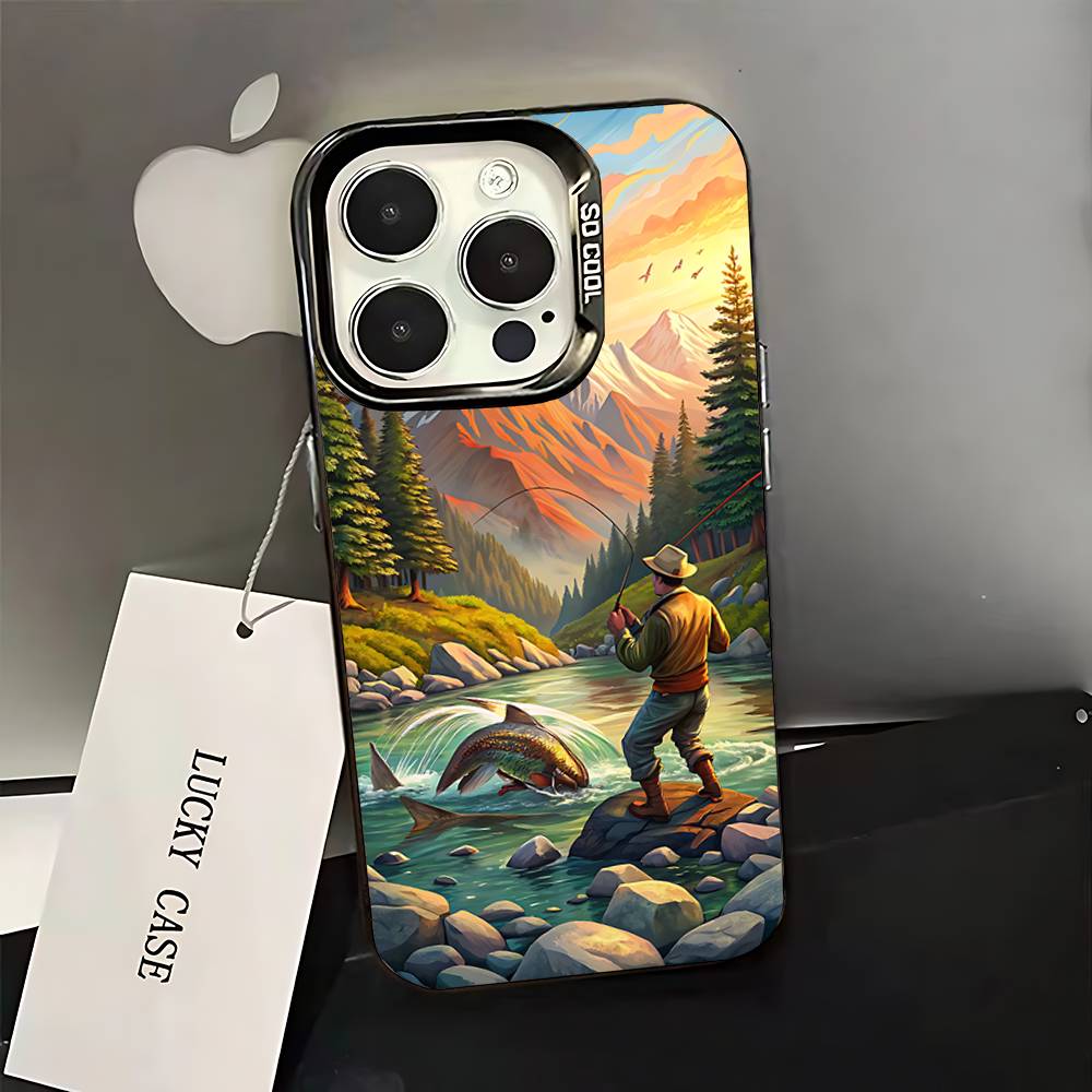 Karpfenfisch Angelrute coque Handyhülle Für iPhone 16,15,14,13,12,11,Pro,XS,Max,Plus,Mini,SE Schwarz Candy Matt Stoßfeste Hülle