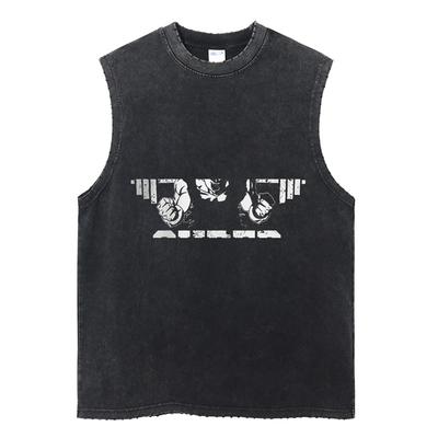 Herren Vintage Weste Streetwear Anime Print Tanktops Unisex Lässige Ärmellose Tops Shirt Sommer Baumwolle Gewaschen Schwarz T-Shirts