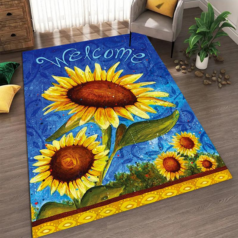 Sunflower Pattern Living Room Carpet Dirt Resistant and Easy To Maintain Foot Mat Bedroom Large-sized Floor Mat