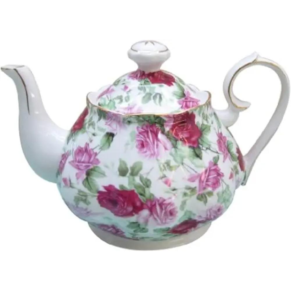 4-1/2-Cup Porcelain Teapot with Blue Cottage Rose Pattern