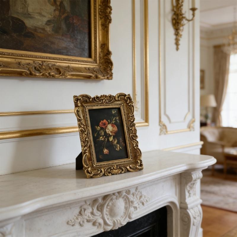 Beautiful Decorated Golden Resins Frame Including Stand And Hook For Photos And Creation