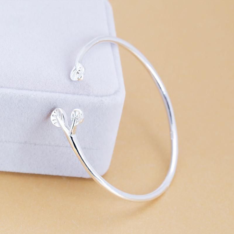 Simple And Elegant Leaf Fashion 925 Sterling Silver Olive Leaf Opening Bracelet  TYB596