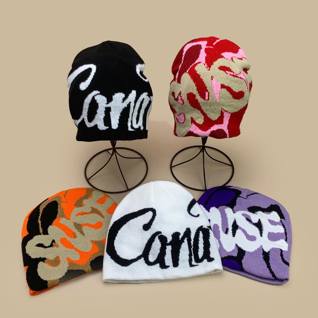 New American Contrasting Letter Jacquard Knitted Hat for Men and Women Warm Hip-hop Skateboard Personalized Pullover Hat