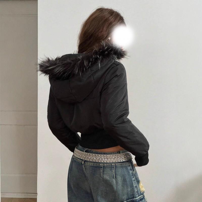 Stylish Unisex Hooded Cotton Puffer Jacket With Faux Fur Trim Slim Fit Retro Streetwear Winter