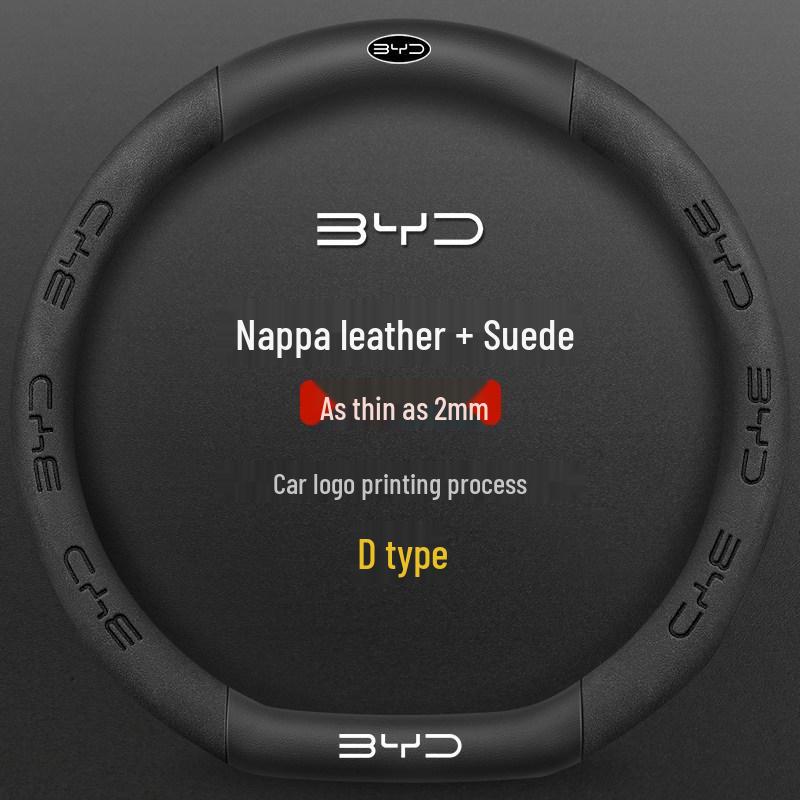 BYD Song PLUS Steering Wheel Cover for Han EV, Tang/Yuan Pro, Dolphin, Seagull, Qin - Genuine Leather