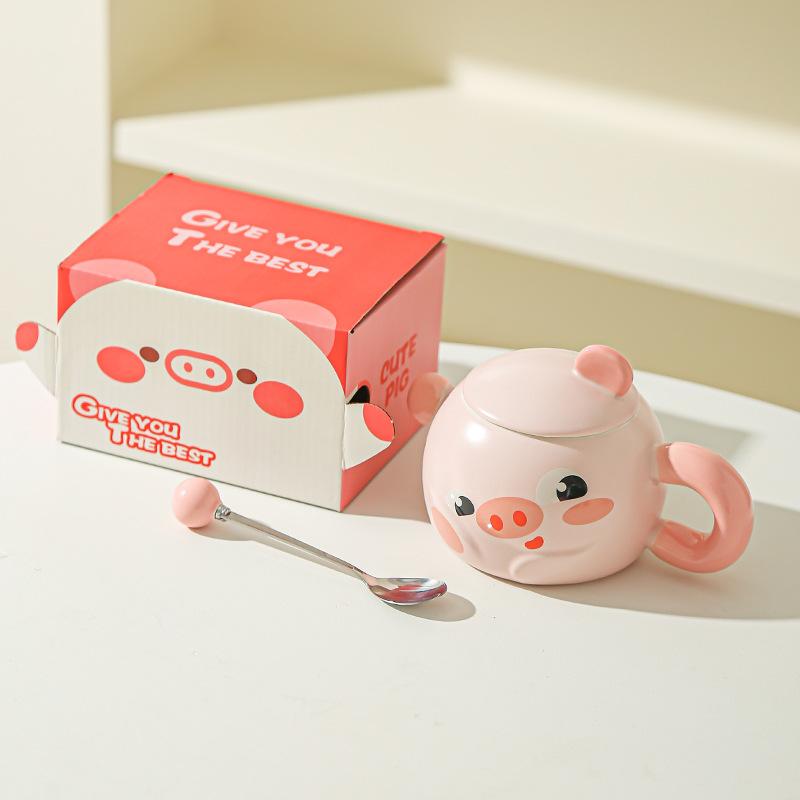 Tasse Cochon Rose Fille Cœur Créative Maison Bureau Tasse en Céramique Cadeau Tasse de Petit Déjeuner Dessin Animé 301-400ml