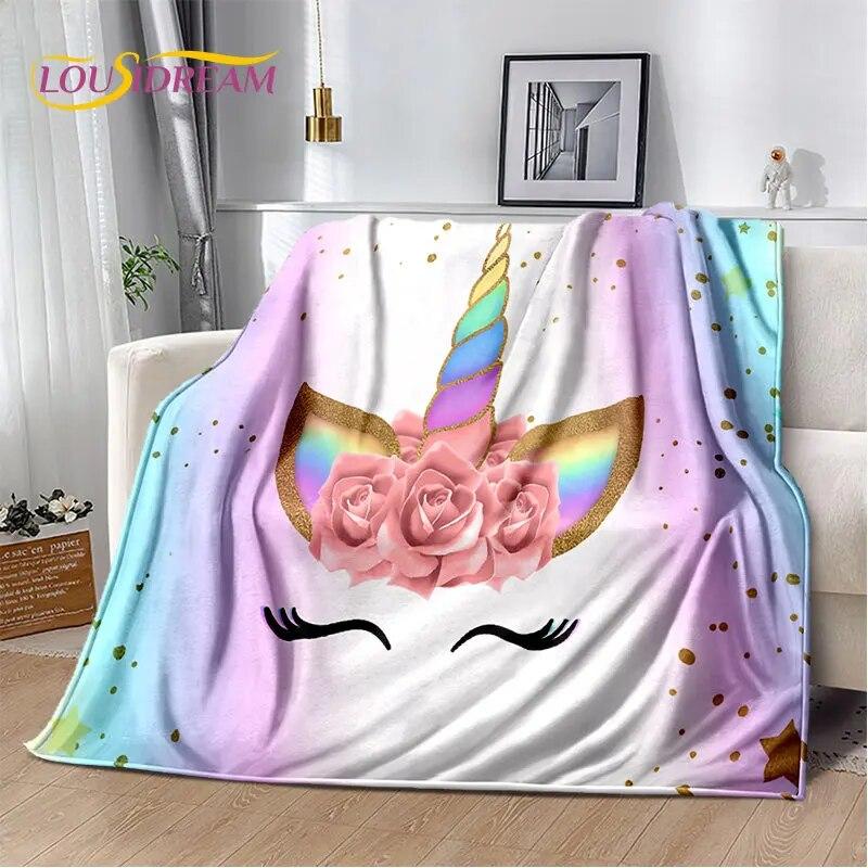 Cartoon Cute Unicorn Soft Plush Blanket,Children's Flannel Blanket Throw Blanket for Living Room Bedroom Bed Sofa Picnic Cover