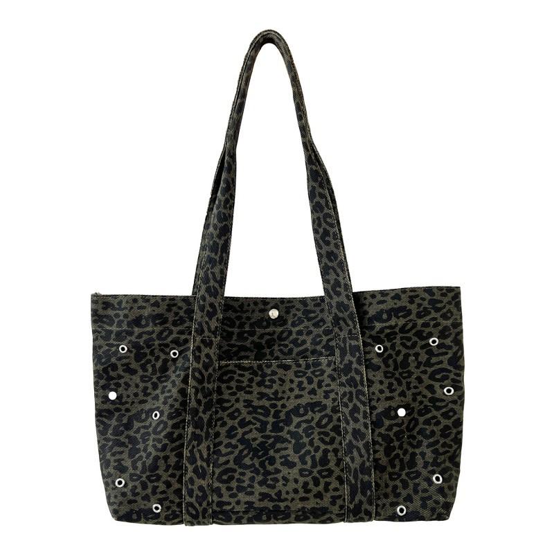 2025 Korean Cross-border Retro Leopard Print Canvas Bag Niche All-matching Large-capacity Casual Single-shoulder Tote