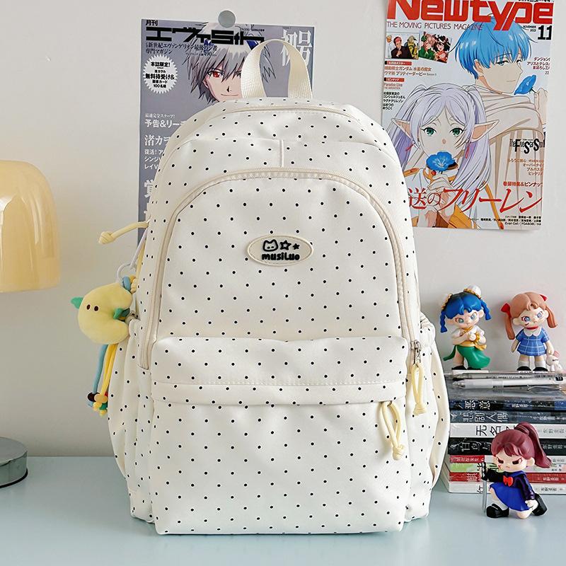 Schoolbag Small Fresh Sweet Cute Japanese College Wind Polka Dot Backpack Junior High School Students Casual Light Large Capacity Backpack