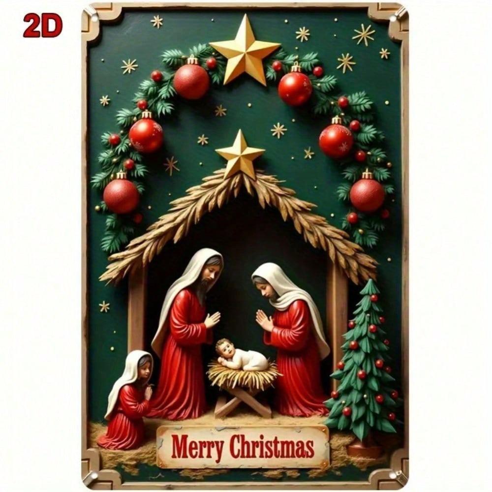 Vintage Metal Tin Sign 8x12 Inch Christmas Nativity Scene Decoration for Home Living Room Bedroom Study Bar